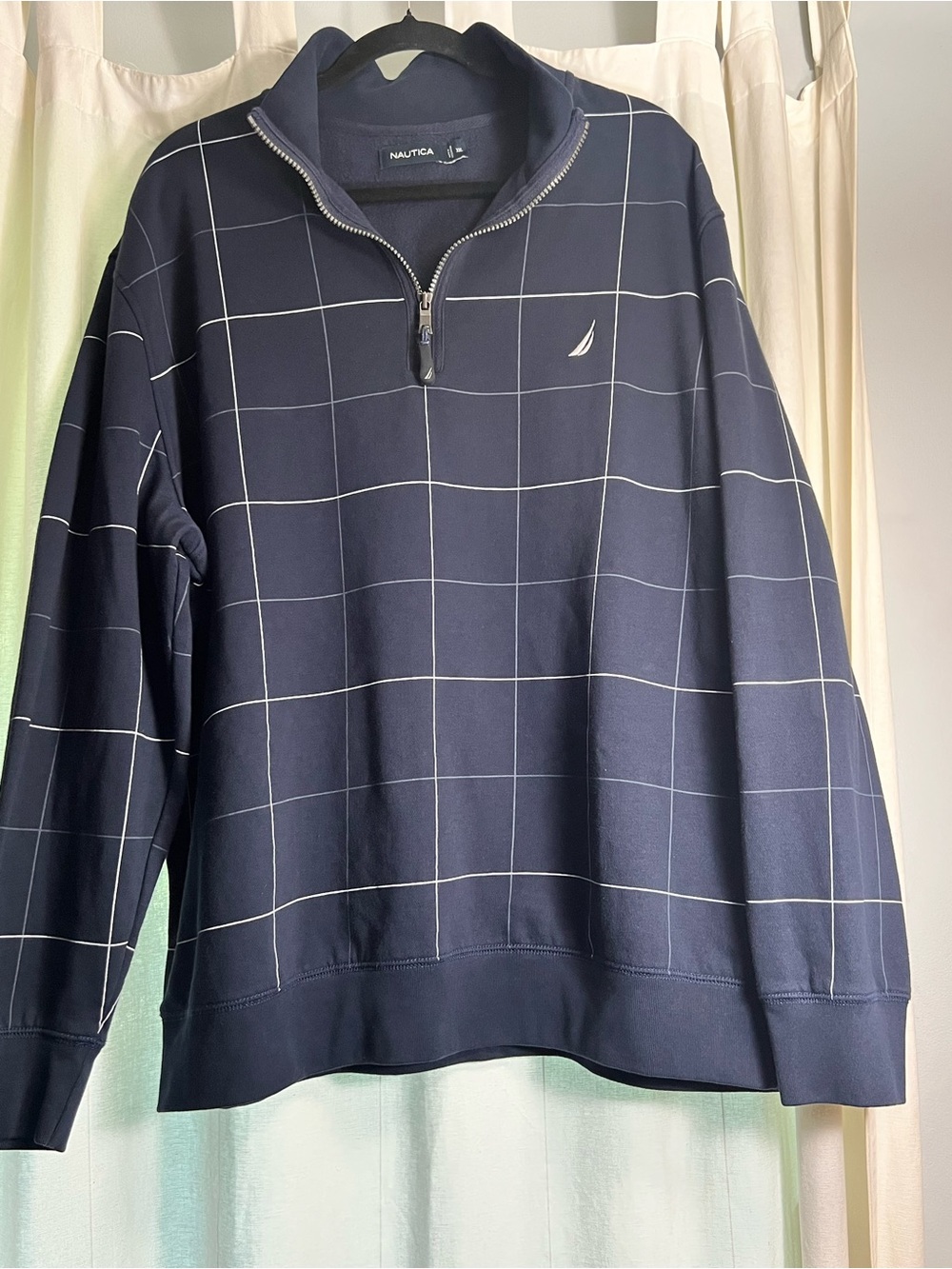Nautica Men’s Navy Zip-Front Grid Pullover